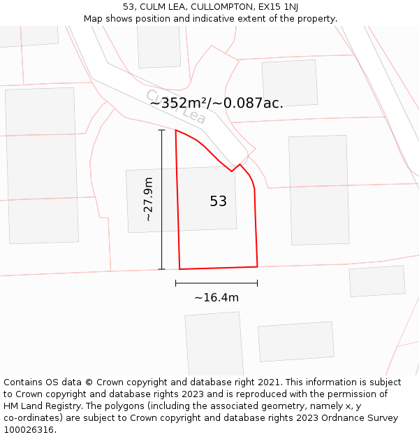 53, CULM LEA, CULLOMPTON, EX15 1NJ: Plot and title map