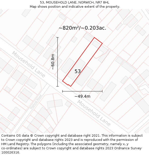 53, MOUSEHOLD LANE, NORWICH, NR7 8HL: Plot and title map