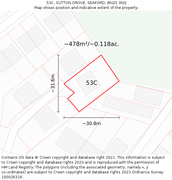 53C, SUTTON DROVE, SEAFORD, BN25 3NQ: Plot and title map