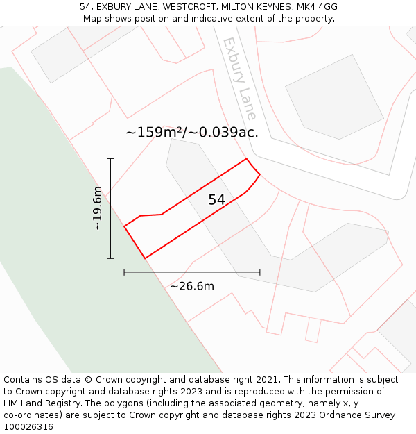 54, EXBURY LANE, WESTCROFT, MILTON KEYNES, MK4 4GG: Plot and title map