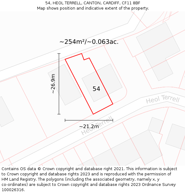 54, HEOL TERRELL, CANTON, CARDIFF, CF11 8BF: Plot and title map