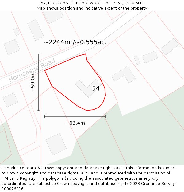 54, HORNCASTLE ROAD, WOODHALL SPA, LN10 6UZ: Plot and title map