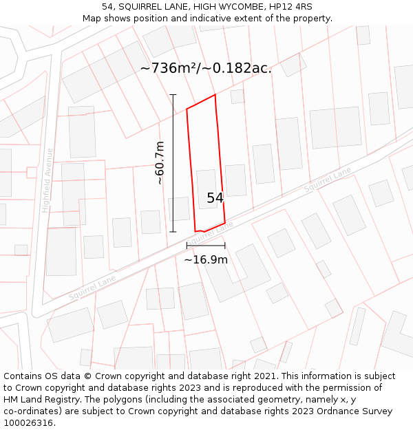 54, SQUIRREL LANE, HIGH WYCOMBE, HP12 4RS: Plot and title map