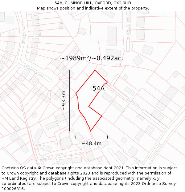 54A, CUMNOR HILL, OXFORD, OX2 9HB: Plot and title map