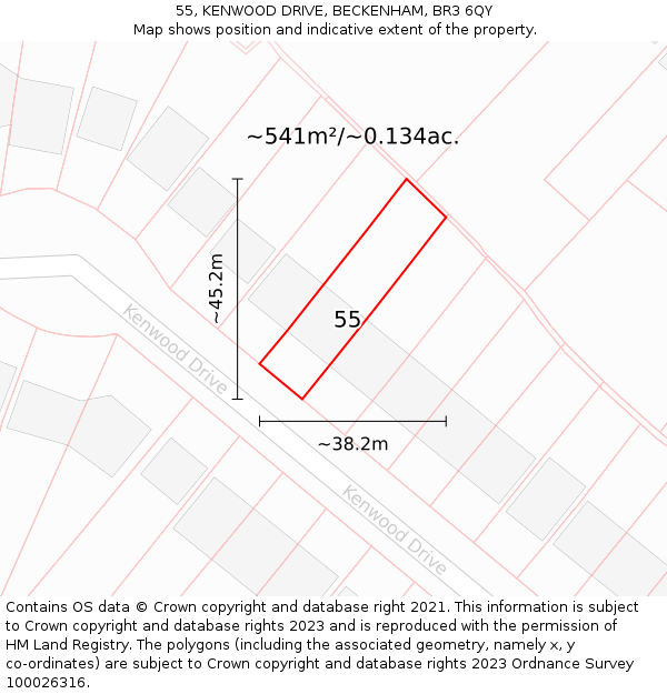 55, KENWOOD DRIVE, BECKENHAM, BR3 6QY: Plot and title map