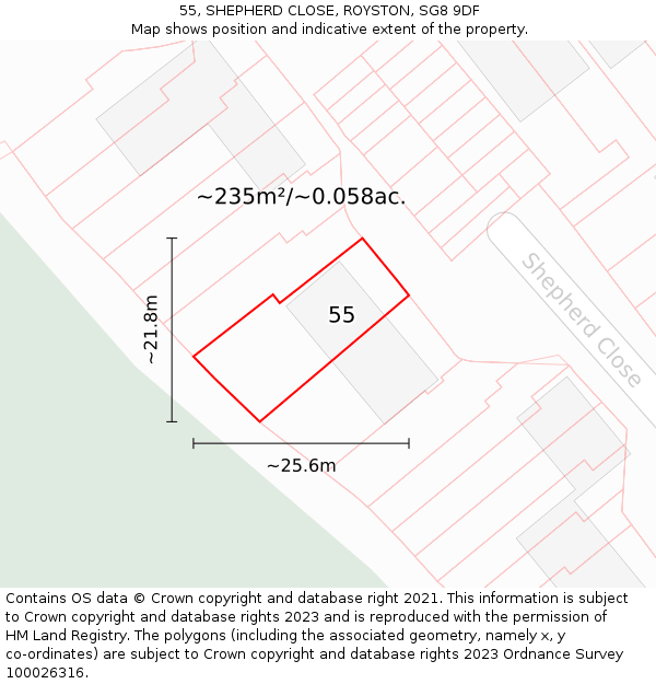 55, SHEPHERD CLOSE, ROYSTON, SG8 9DF: Plot and title map