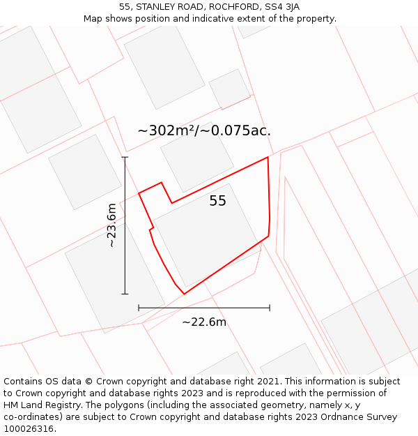 55, STANLEY ROAD, ROCHFORD, SS4 3JA: Plot and title map