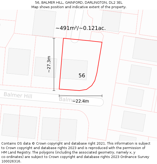 56, BALMER HILL, GAINFORD, DARLINGTON, DL2 3EL: Plot and title map