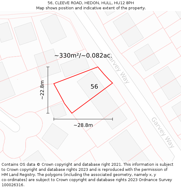 56, CLEEVE ROAD, HEDON, HULL, HU12 8PH: Plot and title map