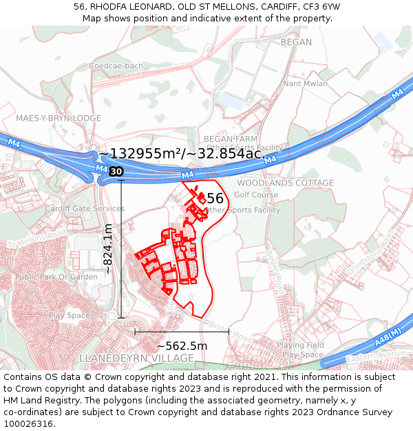 56, RHODFA LEONARD, OLD ST MELLONS, CARDIFF, CF3 6YW: Plot and title map