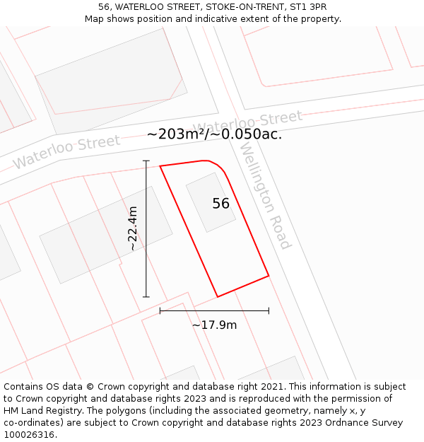 56, WATERLOO STREET, STOKE-ON-TRENT, ST1 3PR: Plot and title map