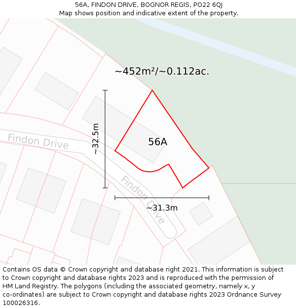 56A, FINDON DRIVE, BOGNOR REGIS, PO22 6QJ: Plot and title map