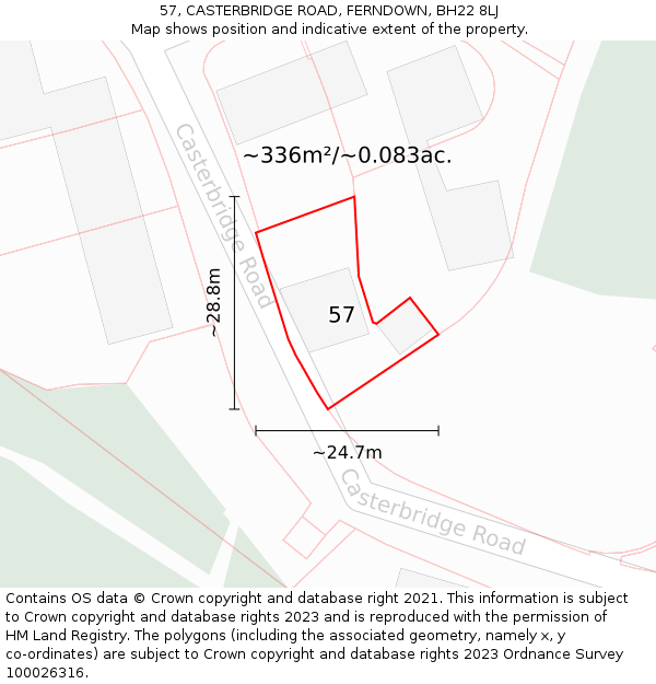 57, CASTERBRIDGE ROAD, FERNDOWN, BH22 8LJ: Plot and title map