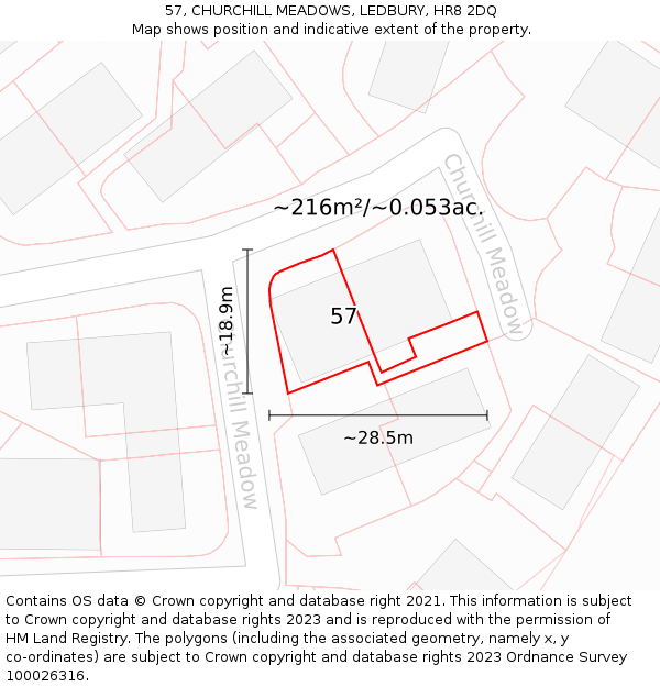 57, CHURCHILL MEADOWS, LEDBURY, HR8 2DQ: Plot and title map