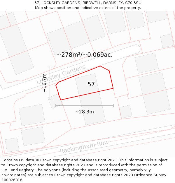 57, LOCKSLEY GARDENS, BIRDWELL, BARNSLEY, S70 5SU: Plot and title map