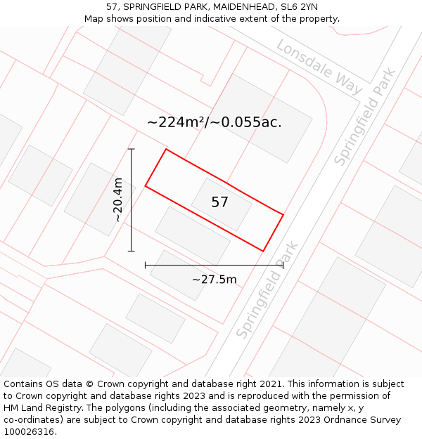 57, SPRINGFIELD PARK, MAIDENHEAD, SL6 2YN: Plot and title map