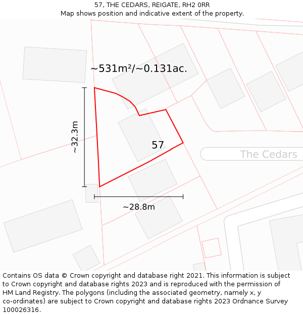 57, THE CEDARS, REIGATE, RH2 0RR: Plot and title map