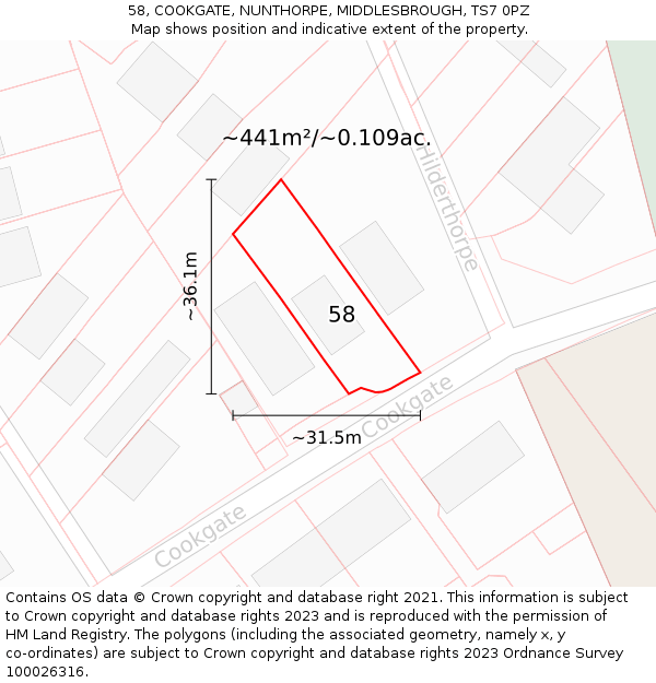 58, COOKGATE, NUNTHORPE, MIDDLESBROUGH, TS7 0PZ: Plot and title map