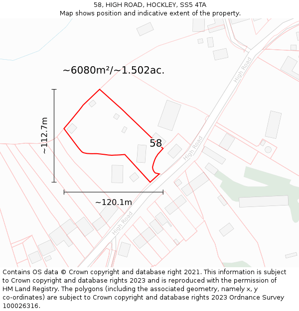 58, HIGH ROAD, HOCKLEY, SS5 4TA: Plot and title map