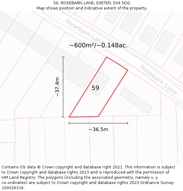 59, ROSEBARN LANE, EXETER, EX4 5DG: Plot and title map