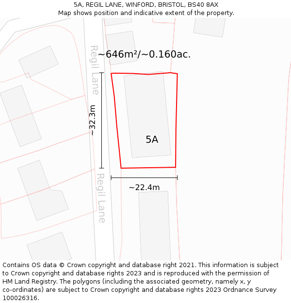 5A, REGIL LANE, WINFORD, BRISTOL, BS40 8AX: Plot and title map