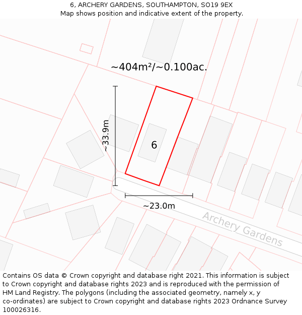 6, ARCHERY GARDENS, SOUTHAMPTON, SO19 9EX: Plot and title map