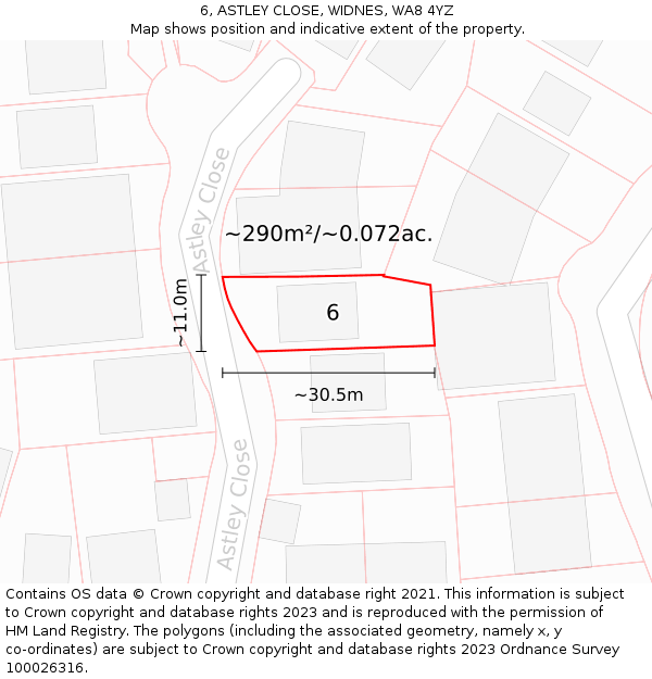 6, ASTLEY CLOSE, WIDNES, WA8 4YZ: Plot and title map