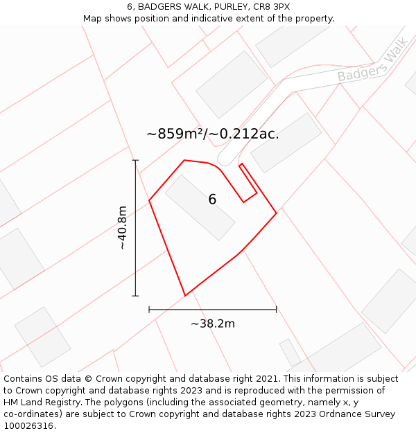 6, BADGERS WALK, PURLEY, CR8 3PX: Plot and title map