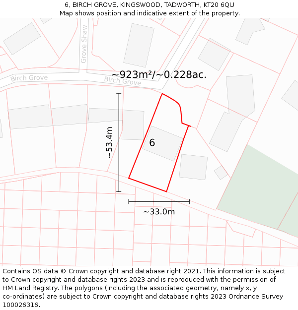 6, BIRCH GROVE, KINGSWOOD, TADWORTH, KT20 6QU: Plot and title map