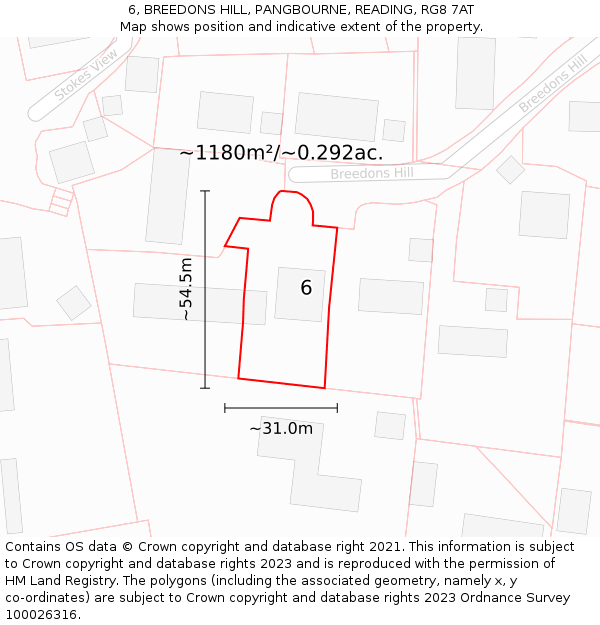 6, BREEDONS HILL, PANGBOURNE, READING, RG8 7AT: Plot and title map