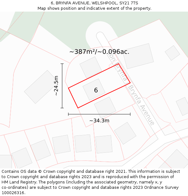 6, BRYNFA AVENUE, WELSHPOOL, SY21 7TS: Plot and title map