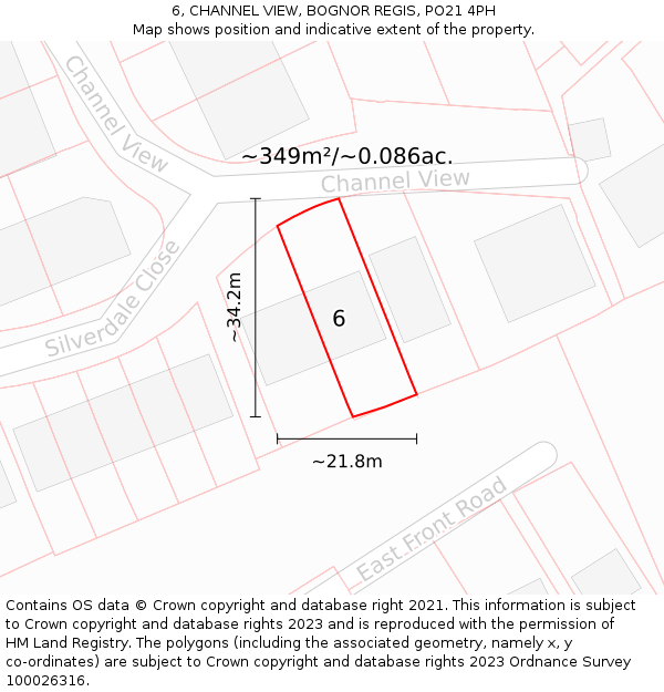 6, CHANNEL VIEW, BOGNOR REGIS, PO21 4PH: Plot and title map