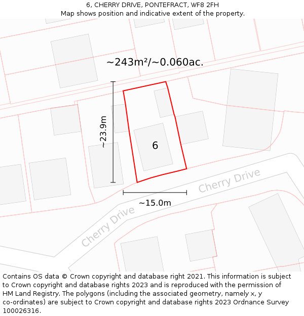 6, CHERRY DRIVE, PONTEFRACT, WF8 2FH: Plot and title map