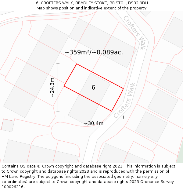 6, CROFTERS WALK, BRADLEY STOKE, BRISTOL, BS32 9BH: Plot and title map