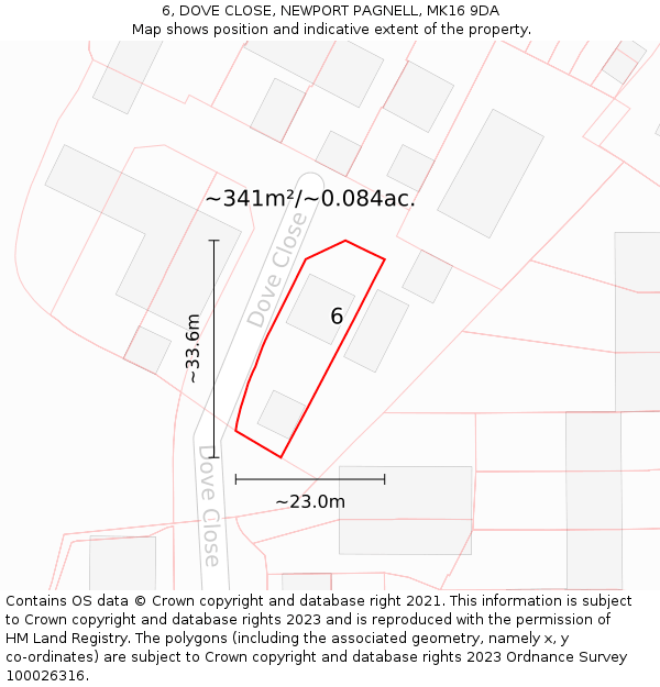 6, DOVE CLOSE, NEWPORT PAGNELL, MK16 9DA: Plot and title map