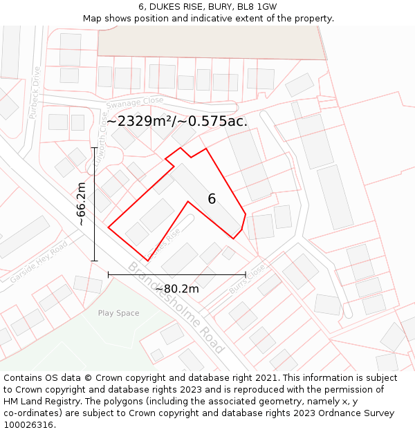 6, DUKES RISE, BURY, BL8 1GW: Plot and title map