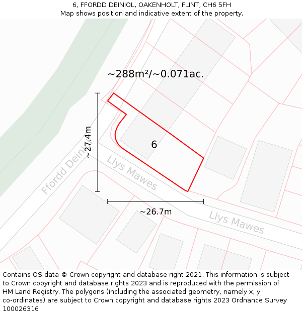 6, FFORDD DEINIOL, OAKENHOLT, FLINT, CH6 5FH: Plot and title map