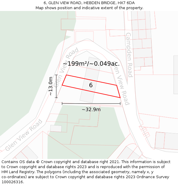 6, GLEN VIEW ROAD, HEBDEN BRIDGE, HX7 6DA: Plot and title map