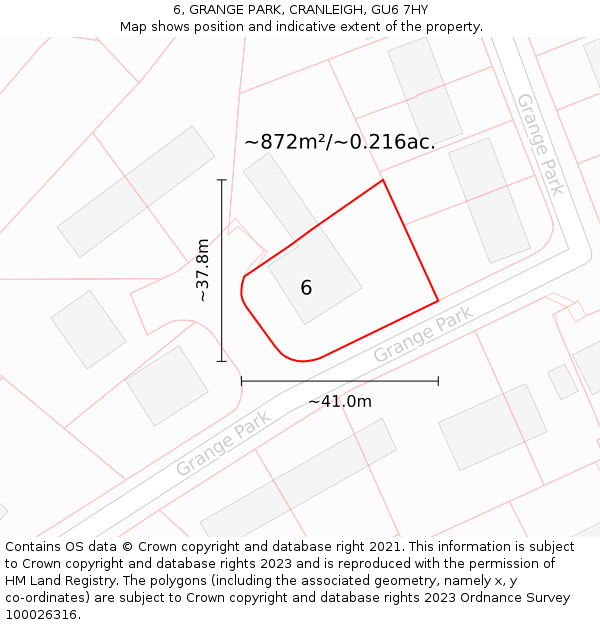 6, GRANGE PARK, CRANLEIGH, GU6 7HY: Plot and title map