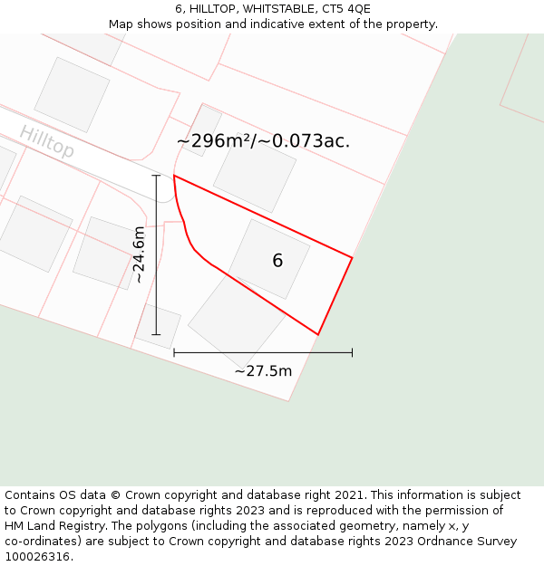 6, HILLTOP, WHITSTABLE, CT5 4QE: Plot and title map