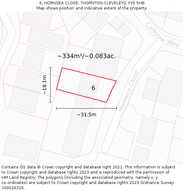 6, HORNSEA CLOSE, THORNTON-CLEVELEYS, FY5 5HB: Plot and title map