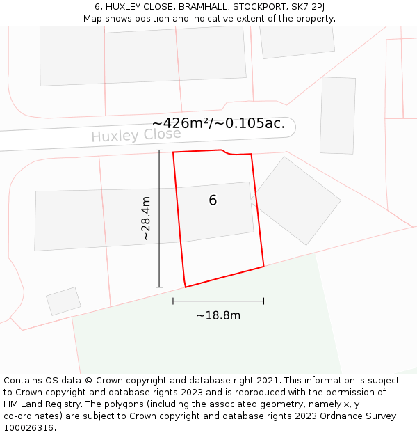 6, HUXLEY CLOSE, BRAMHALL, STOCKPORT, SK7 2PJ: Plot and title map