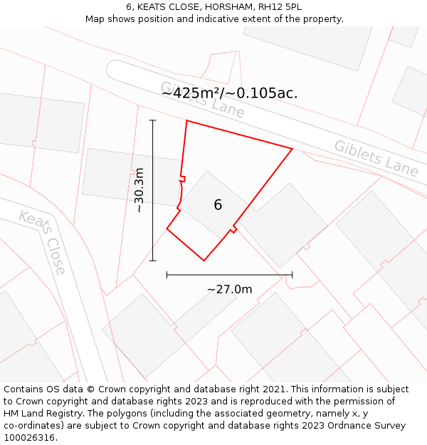 6, KEATS CLOSE, HORSHAM, RH12 5PL: Plot and title map