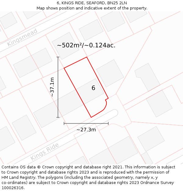 6, KINGS RIDE, SEAFORD, BN25 2LN: Plot and title map