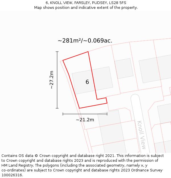 6, KNOLL VIEW, FARSLEY, PUDSEY, LS28 5FS: Plot and title map