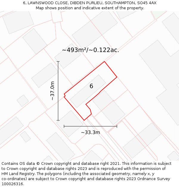 6, LAWNSWOOD CLOSE, DIBDEN PURLIEU, SOUTHAMPTON, SO45 4AX: Plot and title map