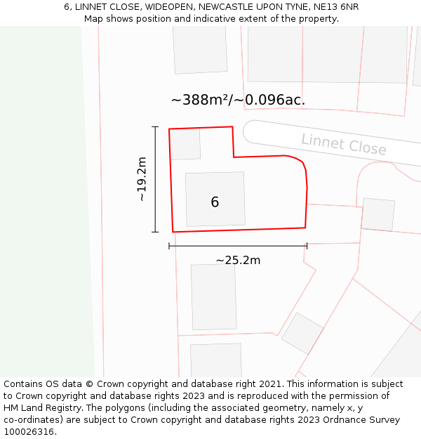 6, LINNET CLOSE, WIDEOPEN, NEWCASTLE UPON TYNE, NE13 6NR: Plot and title map