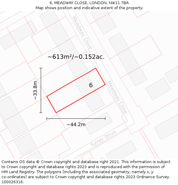 6, MEADWAY CLOSE, LONDON, NW11 7BA: Plot and title map