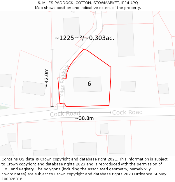 6, MILES PADDOCK, COTTON, STOWMARKET, IP14 4PQ: Plot and title map