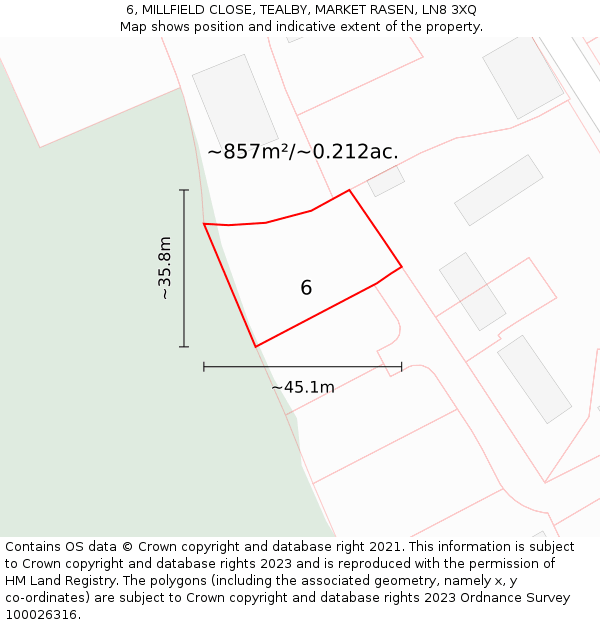 6, MILLFIELD CLOSE, TEALBY, MARKET RASEN, LN8 3XQ: Plot and title map